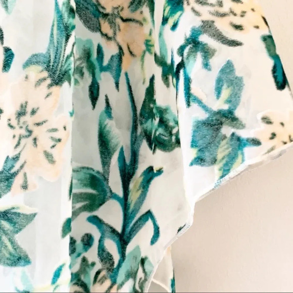 Simply Noelle Flocked Kimono Teal green Spring Pink Velvet OS - Picture 4 of 7